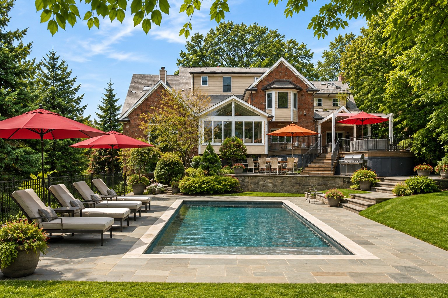 Rendering of proposed pool and patio at 285 Hartshorn Drive, Short Hills