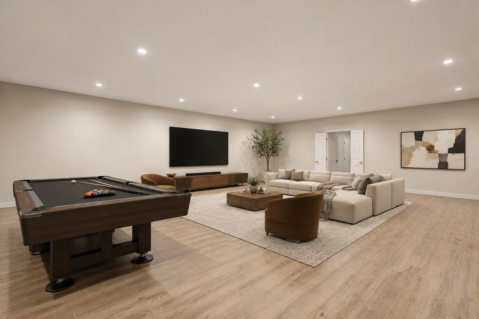 Lower-level recreation space at 285 Hartshorn Drive, Short Hills